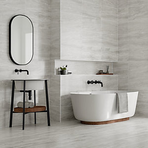 Image showing compact and elegant bathroom with white marble flooring