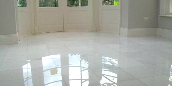 Image of Spacious living room with white marble floors