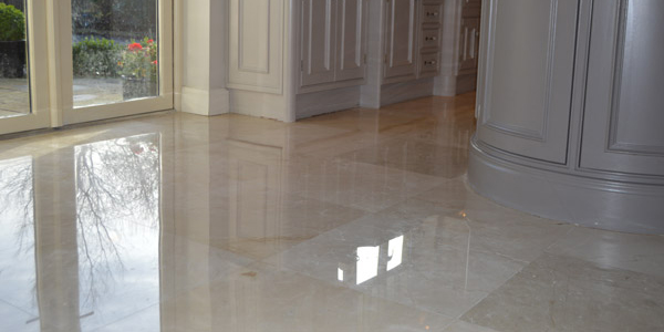 White Spacious living room with marble flooring