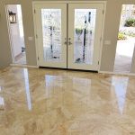 White modern living room interior with shining marble floor